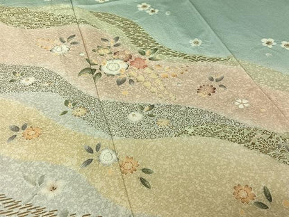 平和屋着物▽訪問着　単衣　絞り　辻が花　暈し染め　金彩　正絹　逸品　AABJ9814jh