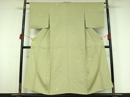 平和屋着物▽上質な小紋　単衣　友禅　草花文　正絹　逸品　AABJ9815jh