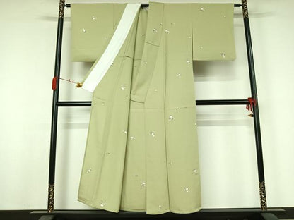 平和屋着物▽上質な小紋　単衣　友禅　草花文　正絹　逸品　AABJ9815jh