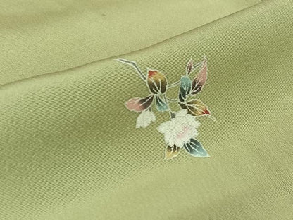 平和屋着物▽上質な小紋　単衣　友禅　草花文　正絹　逸品　AABJ9815jh