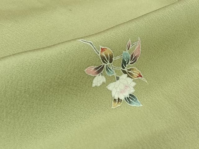 平和屋着物▽上質な小紋　単衣　友禅　草花文　正絹　逸品　AABJ9815jh