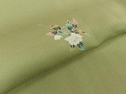 平和屋着物▽上質な小紋　単衣　友禅　草花文　正絹　逸品　AABJ9815jh