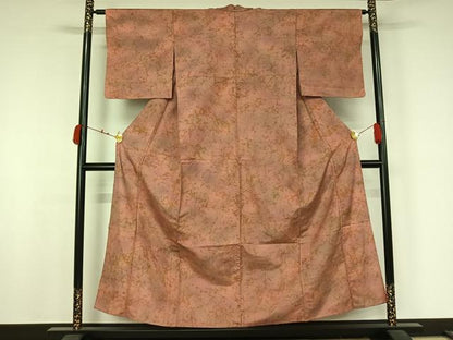 平和屋着物▽上質な小紋　単衣　紬地　霞文　正絹　逸品　AABJ9816jh