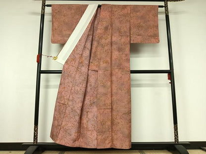 平和屋着物▽上質な小紋　単衣　紬地　霞文　正絹　逸品　AABJ9816jh
