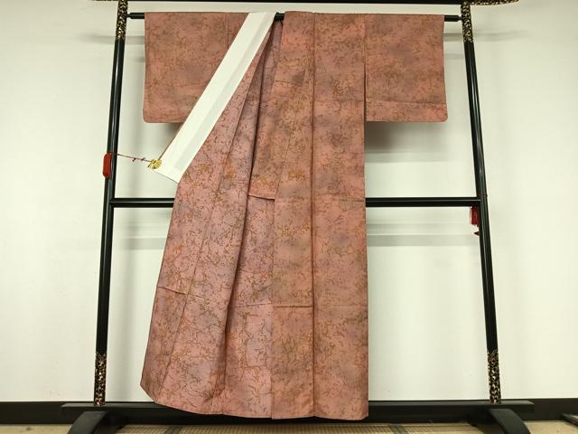 平和屋着物▽上質な小紋　単衣　紬地　霞文　正絹　逸品　AABJ9816jh