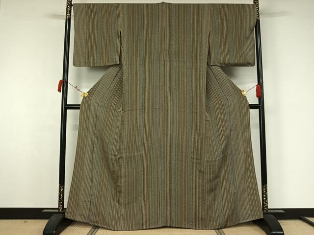 平和屋着物▽上質な小紋　単衣　縞　正絹　逸品　AABJ9817jh