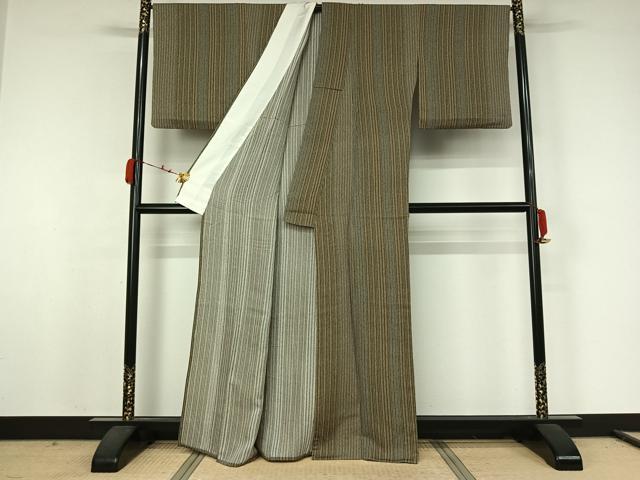 平和屋着物▽上質な小紋　単衣　縞　正絹　逸品　AABJ9817jh