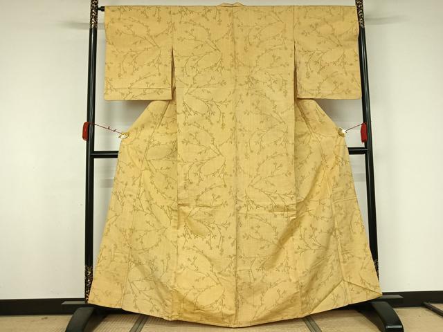 平和屋着物▽上質な紬　単衣　草花文　正絹　逸品　AABJ9818jh