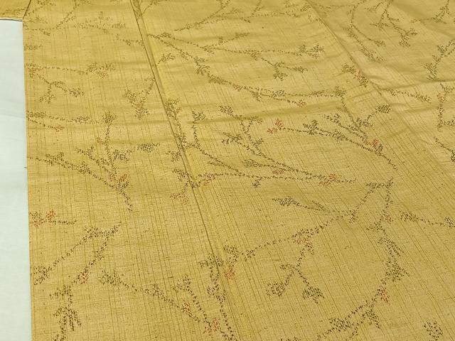 平和屋着物▽上質な紬　単衣　草花文　正絹　逸品　AABJ9818jh