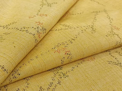 平和屋着物▽上質な紬　単衣　草花文　正絹　逸品　AABJ9818jh