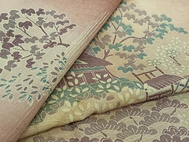 平和屋着物▽訪問着　単衣　紬地　風景花文　正絹　逸品　AABJ9820jh