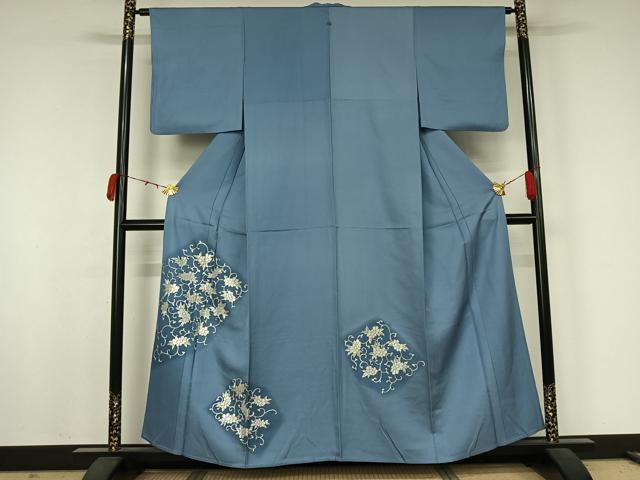 平和屋着物▽訪問着　単衣　総刺繍　花唐草文　正絹　逸品　AABJ9821jh