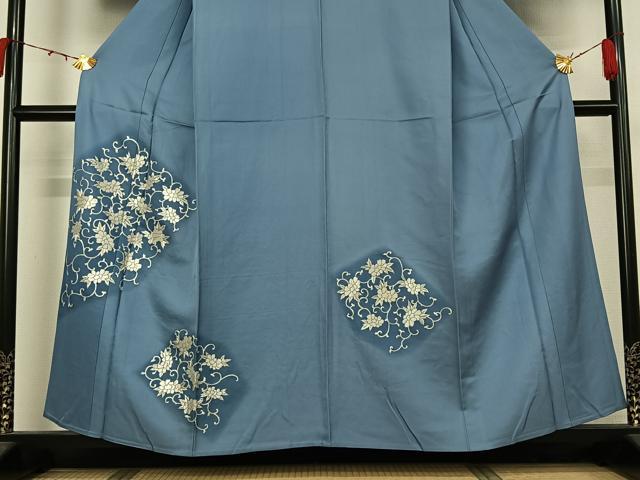 平和屋着物▽訪問着　単衣　総刺繍　花唐草文　正絹　逸品　AABJ9821jh