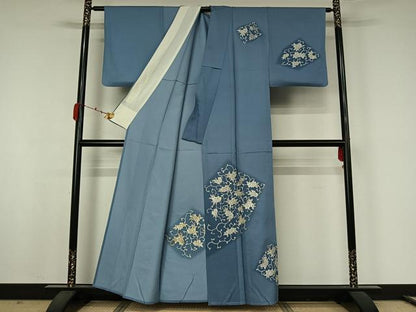 平和屋着物▽訪問着　単衣　総刺繍　花唐草文　正絹　逸品　AABJ9821jh