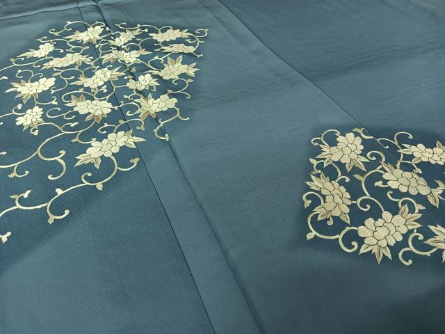 平和屋着物▽訪問着　単衣　総刺繍　花唐草文　正絹　逸品　AABJ9821jh
