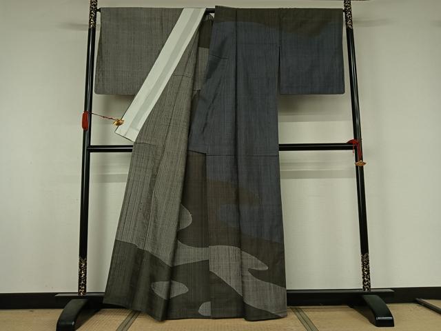 平和屋着物▽訪問着　紬　単衣　作家物　霞文　正絹　逸品　AABJ9822jh