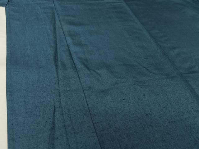 平和屋着物▽上質な紬　単衣　藍色　正絹　逸品　AABJ9823jh