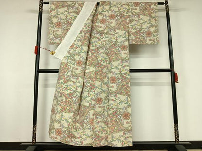 平和屋着物▽上質な紬　単衣　雪輪花文　正絹　逸品　AABJ9827jh