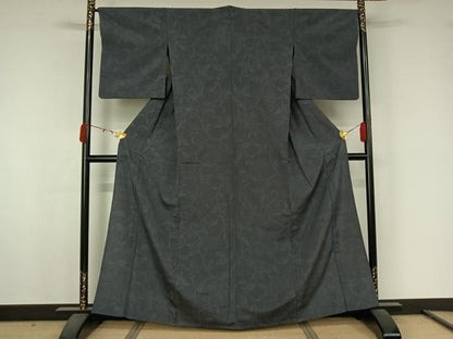 平和屋着物▽本塩沢　単衣　110亀甲　花唐草文　正絹　逸品　AABJ9828jh