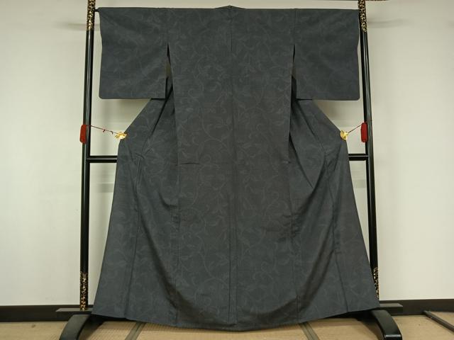 平和屋着物▽本塩沢　単衣　110亀甲　花唐草文　正絹　逸品　AABJ9828jh