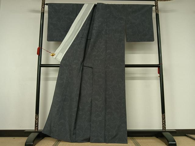 平和屋着物▽本塩沢　単衣　110亀甲　花唐草文　正絹　逸品　AABJ9828jh