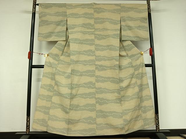 平和屋着物▽お召 単衣 横段文 正絹 逸品 AABJ9829jh