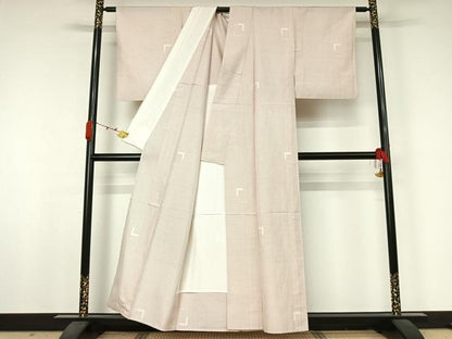 平和屋着物▽上質な紬　単衣　幾何学文様　正絹　逸品　AABJ9832jh