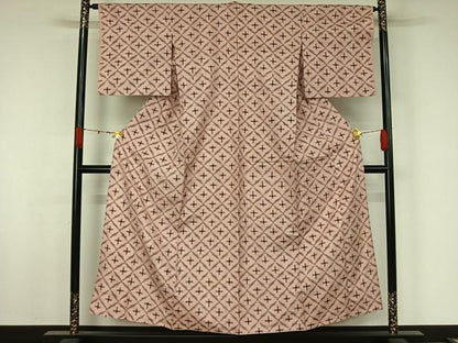 平和屋着物▽上質な紬　単衣　十字絣　正絹　逸品　AABJ9833jh