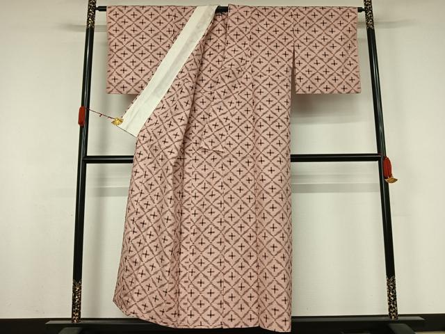 平和屋着物▽上質な紬　単衣　十字絣　正絹　逸品　AABJ9833jh