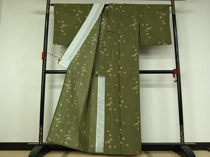 平和屋着物▽小紋　単衣　舞桜文　洗える着物　AABJ9837jh