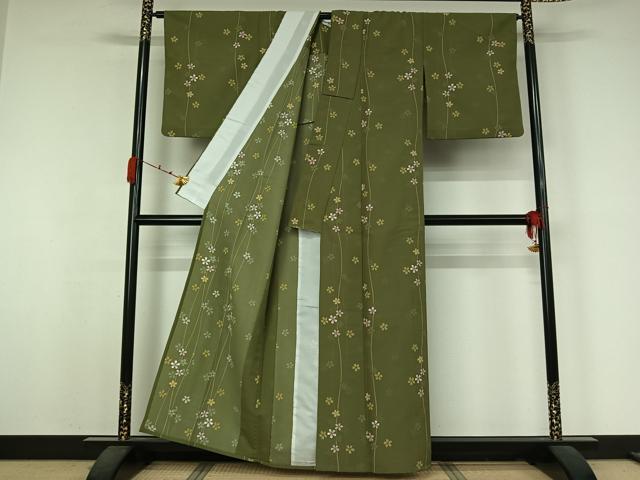 平和屋着物▽小紋　単衣　舞桜文　洗える着物　AABJ9837jh