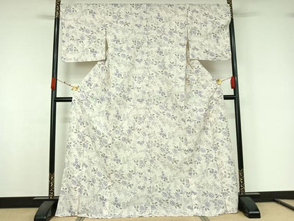 平和屋着物▽小紋　単衣　草花文　ロング丈　洗える着物　AABJ9839jh