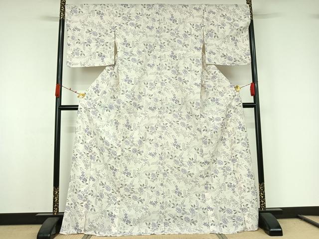 平和屋着物▽小紋　単衣　草花文　ロング丈　洗える着物　AABJ9839jh