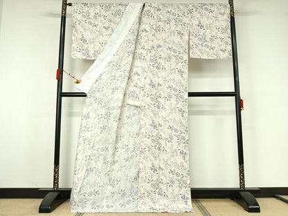 平和屋着物▽小紋　単衣　草花文　ロング丈　洗える着物　AABJ9839jh