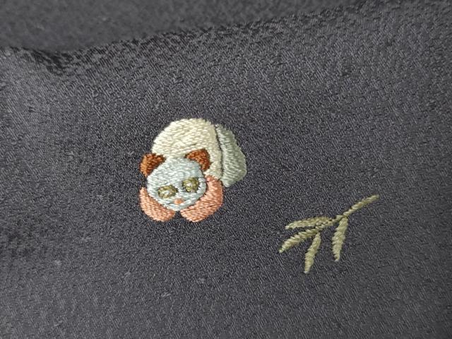 平和屋着物●上質な小紋　総刺繍　パンダ　笹　正絹　逸品　未使用　AABJ9843cs
