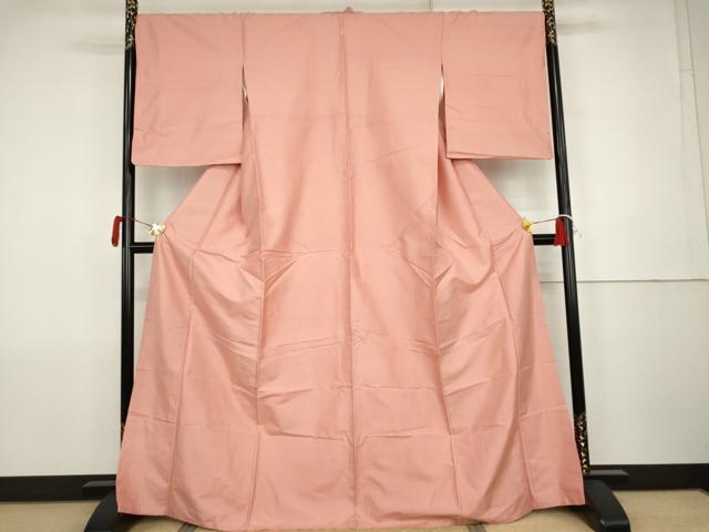 平和屋着物●上質な紬　色無地　紅梅色　正絹　逸品　AABJ9845cs