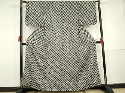 平和屋着物●上質な小紋　総絞り　雲絞り　黒地　正絹　逸品　AABJ9856cs