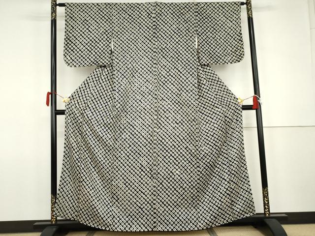 平和屋着物●上質な小紋　総絞り　雲絞り　黒地　正絹　逸品　AABJ9856cs