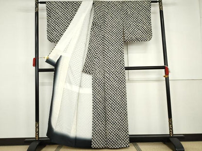 平和屋着物●上質な小紋　総絞り　雲絞り　黒地　正絹　逸品　AABJ9856cs