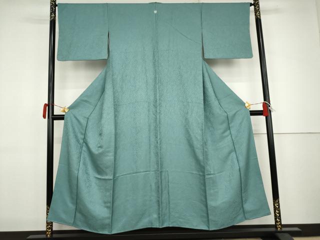 平和屋着物●上質な色無地　南天地紋　新橋色　正絹　逸品　AABJ9862cs