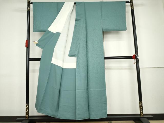 平和屋着物●上質な色無地　南天地紋　新橋色　正絹　逸品　AABJ9862cs
