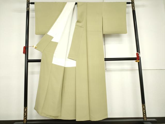 平和屋着物●上質な色無地　枯草色　正絹　逸品　AABJ9864cs
