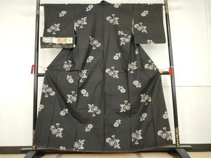 平和屋着物●本場大島紬　純泥染　地空き　草花文　森絹織物謹製　黒地　証紙付き　正絹　逸品　未使用　AABJ9867cs