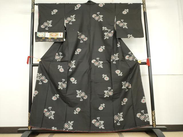 平和屋着物●本場大島紬　純泥染　地空き　草花文　森絹織物謹製　黒地　証紙付き　正絹　逸品　未使用　AABJ9867cs