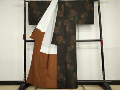 平和屋着物●上質な紬　花源氏車文　正絹　逸品　未使用　AABJ9869cs