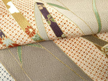 平和屋着物●訪問着　枝葉文　金彩　鬼しぼ縮緬　正絹　逸品　AABJ9871cs