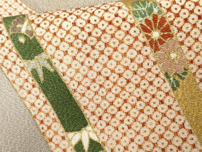 平和屋着物●訪問着　枝葉文　金彩　鬼しぼ縮緬　正絹　逸品　AABJ9871cs