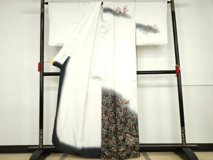 平和屋着物●訪問着　刺繍　枝花文　暈し染め　金糸　金彩　正絹　逸品　AABJ9875cs