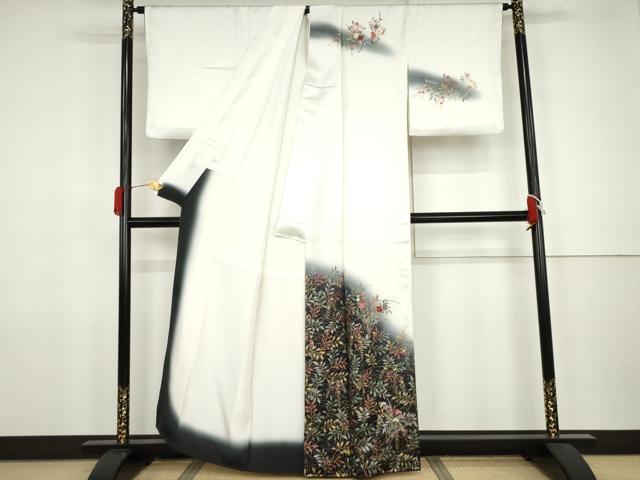 平和屋着物●訪問着　刺繍　枝花文　暈し染め　金糸　金彩　正絹　逸品　AABJ9875cs