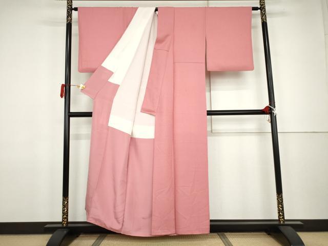 平和屋着物●上質な色無地　紗綾形地紋　桃色　正絹　逸品　AABJ9876cs